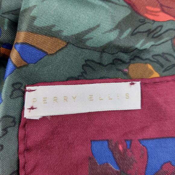 Perry Ellis Silk Floral Flower Scarf 35x35 Japan Red Blue - Picture 3 of 12